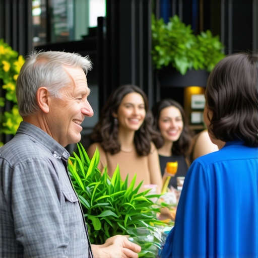 Business owner participating in community event to boost local search visibility