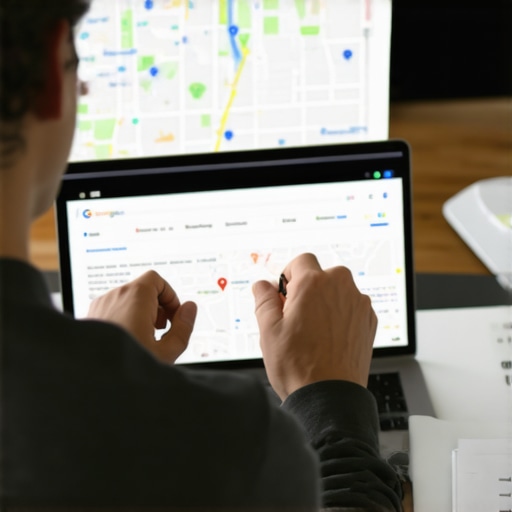 Person reviewing Google Maps and local SEO analytics on a laptop