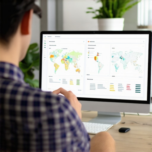 Person analyzing local SEO analytics on a computer with maps and dashboards