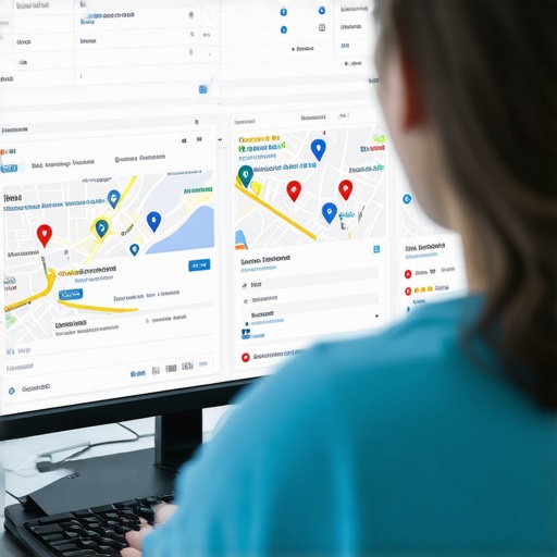 Person reviewing local search analytics on a laptop for map optimization.