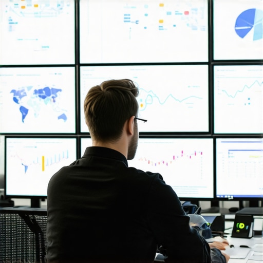 A professional analyzing maps and analytics on multiple screens for local search visibility.