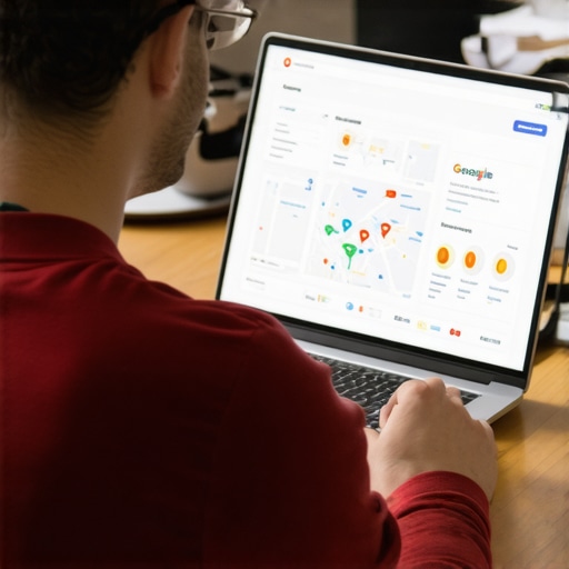 Business owner working on Google My Business profile on laptop