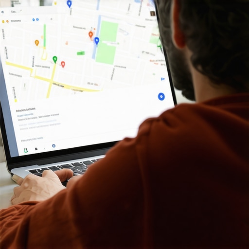 Business owner editing Google Business Profile on laptop with Google Maps on screen