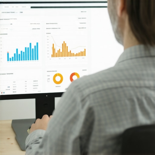 Business owner reviewing local search analytics on a computer.