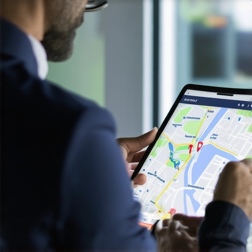 Business owner reviewing local map analytics