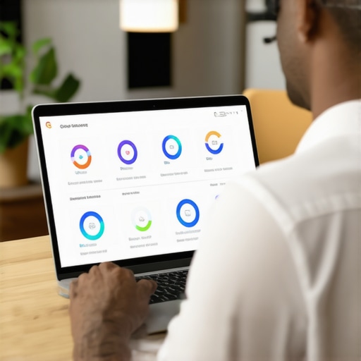 Business owner analyzing local search performance using SEO tools on a laptop.