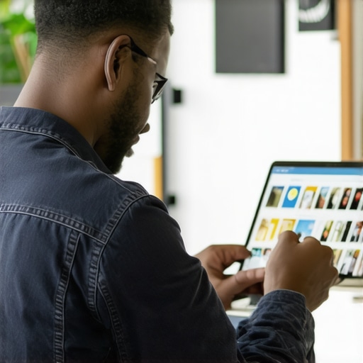 Business owner uploading photos and managing reviews on Google My Business profile.