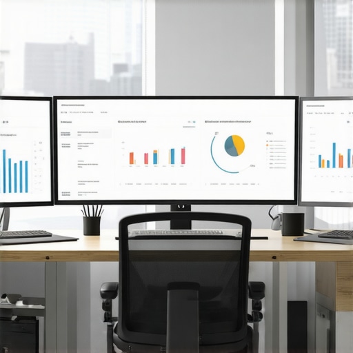 SEO Tools Workspace A business owner monitoring local SEO performance on multiple screens.