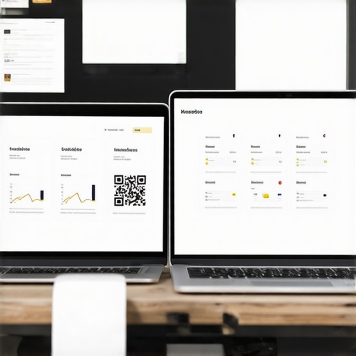 Workspace with digital tools and QR codes for local SEO