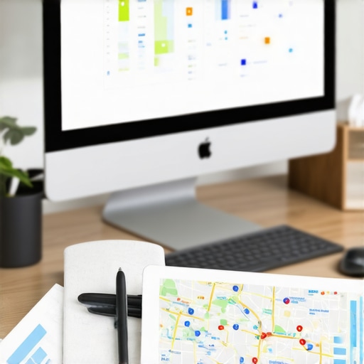 Person reviewing local search performance metrics on a laptop.