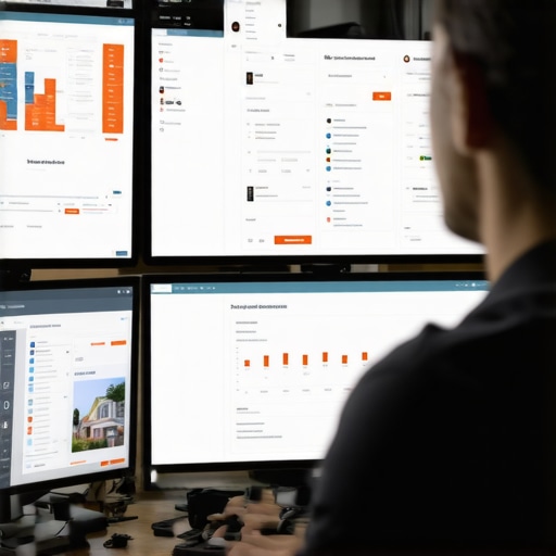 Person working with various software dashboards to manage local search visibility