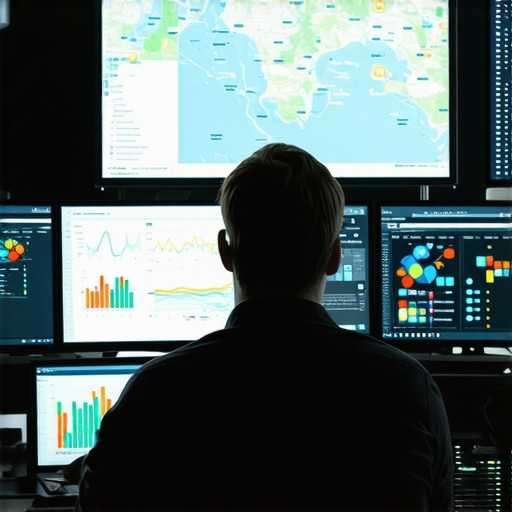 Person researching local SEO tools on computer screens showing maps and analytics.