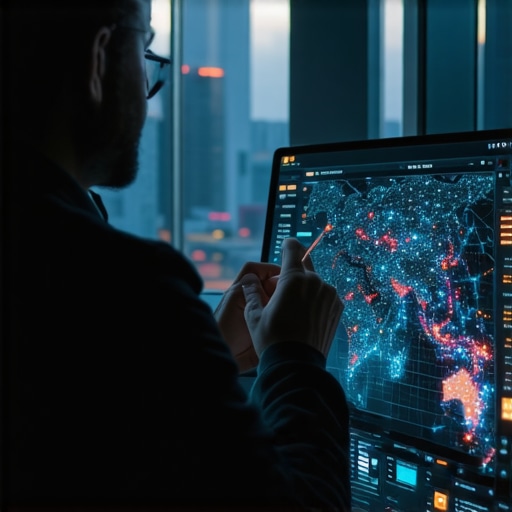 Digital marketer reviewing spatial data signals for local search optimization.