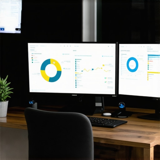 Workspace with analytics dashboards tracking local map rankings and engagement metrics.