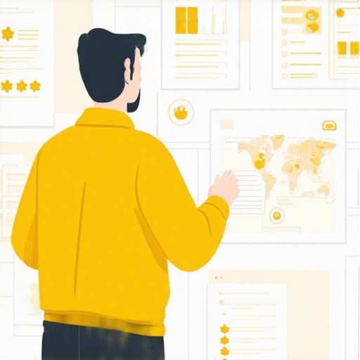Business owner analyzing local search data with overlays of reviews, foot traffic, and technical signals