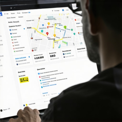 Business owner optimizing GMB profile on laptop for better local map rankings.