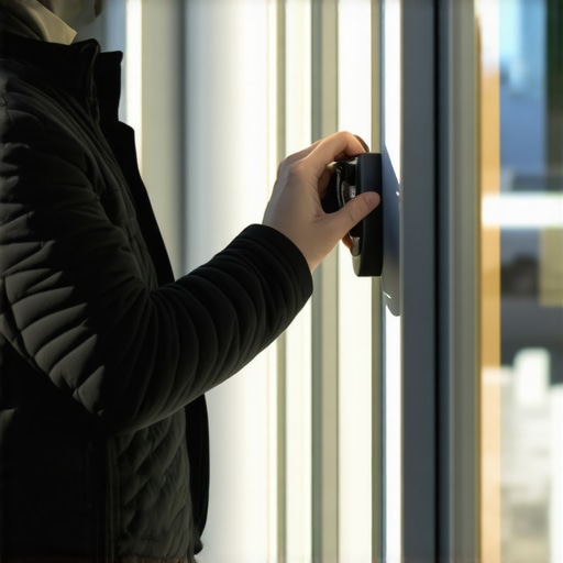 Business owner installing foot traffic sensors outside store
