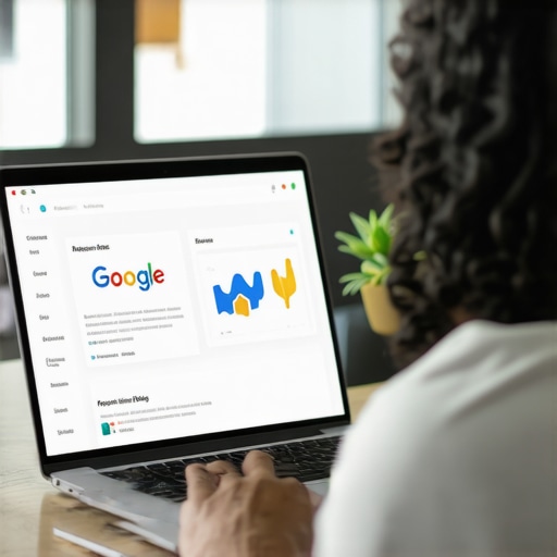 Business owner updating Google My Business profile on laptop